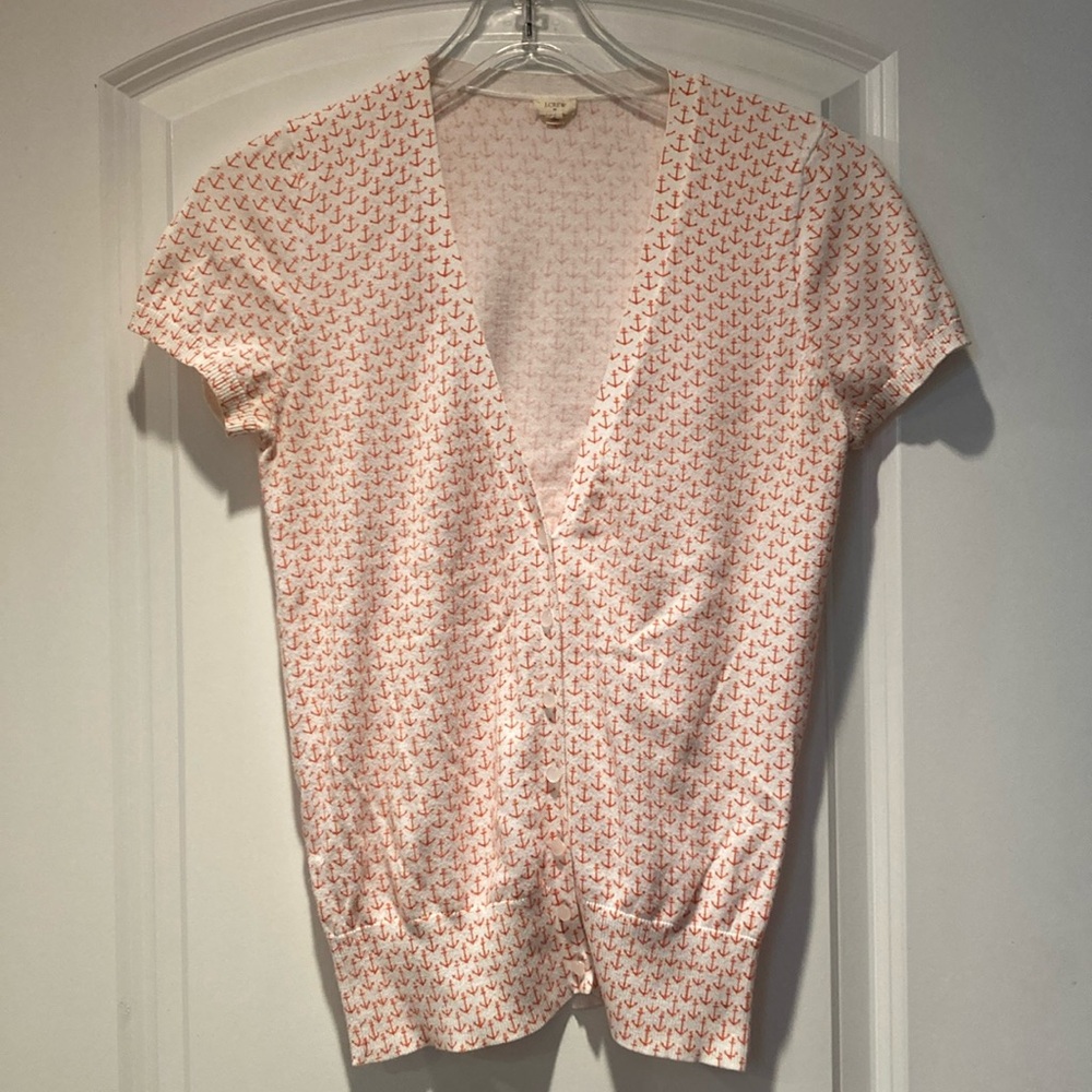 J. Crew Short Sleeve Nautical Print Cardigan